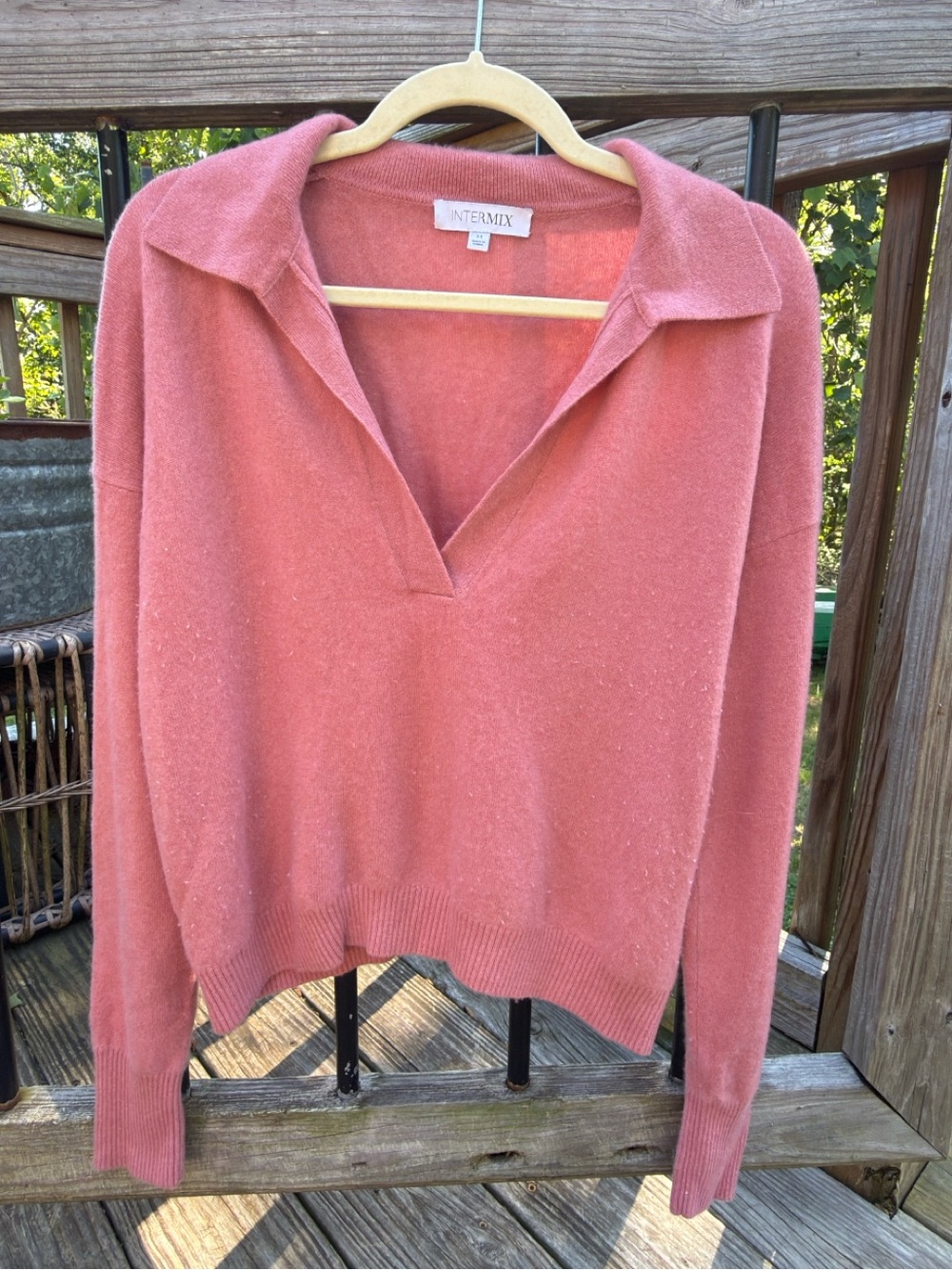 Intermix Coral V-Neck Cashmere Sweater